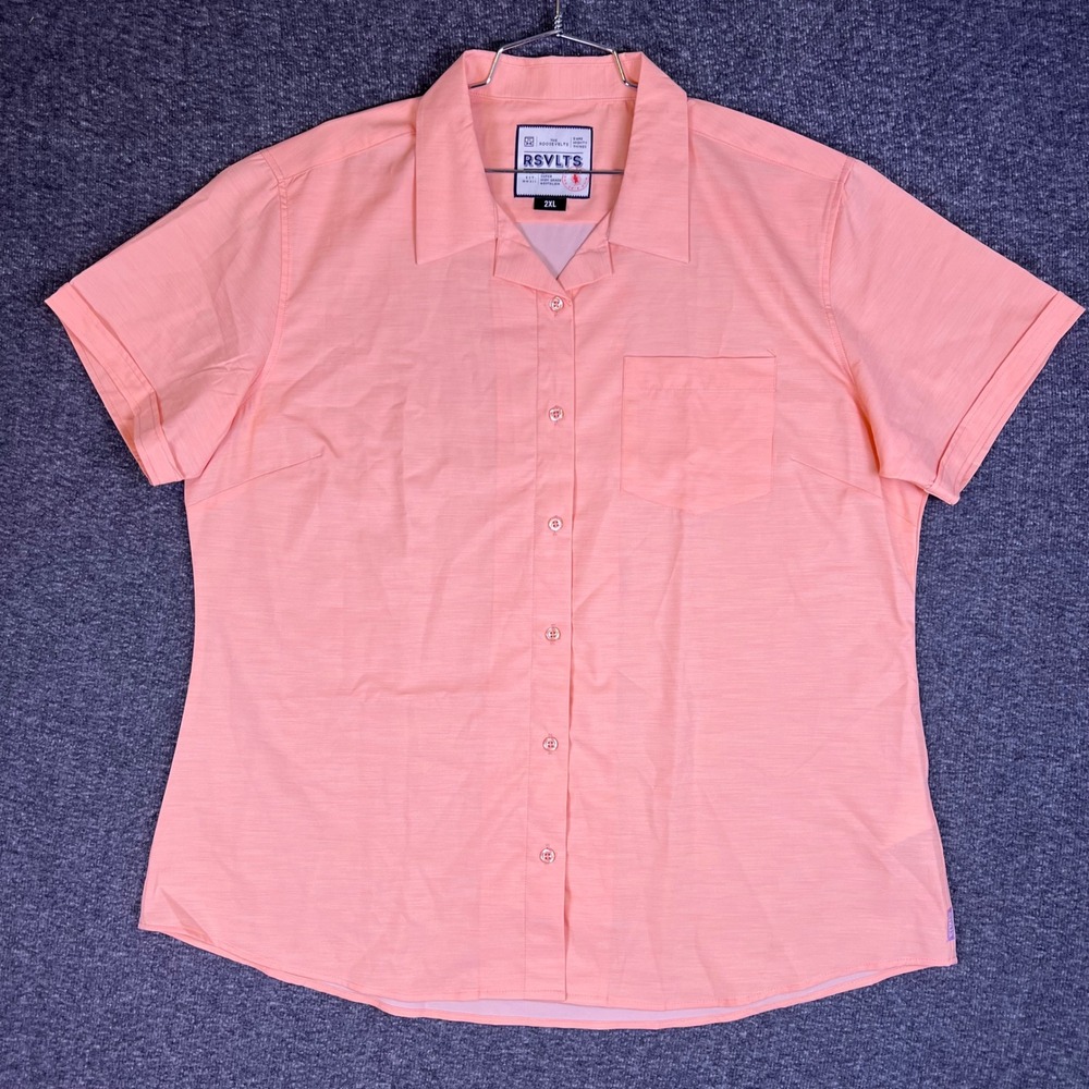RSVLTS Shirt Womens 2XL Peach Casual Summer KUNUFLEX Stretch Travel Tropical